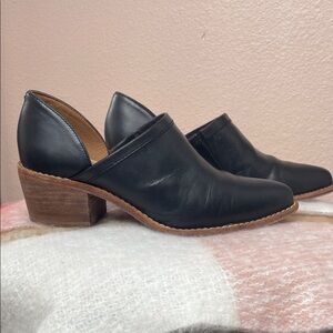 Madewell Black Leather Heeled Mules Cutout Shooties Stacked Heel Booties